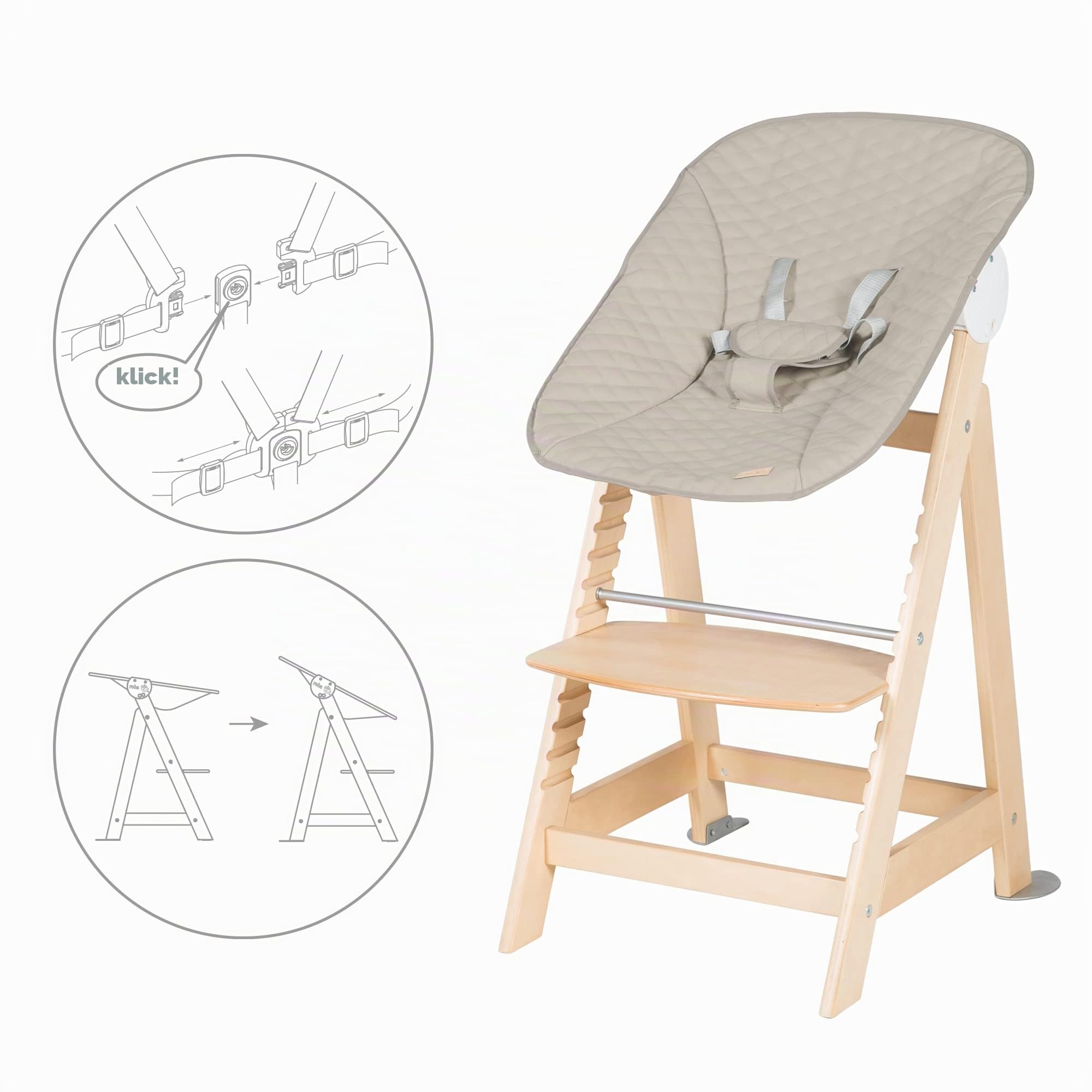 roba Born Up Treppenhochstuhl, Set 2in1, Greyish gesteppt', Hochstuhl mit Liegefunktion, ab Geburt