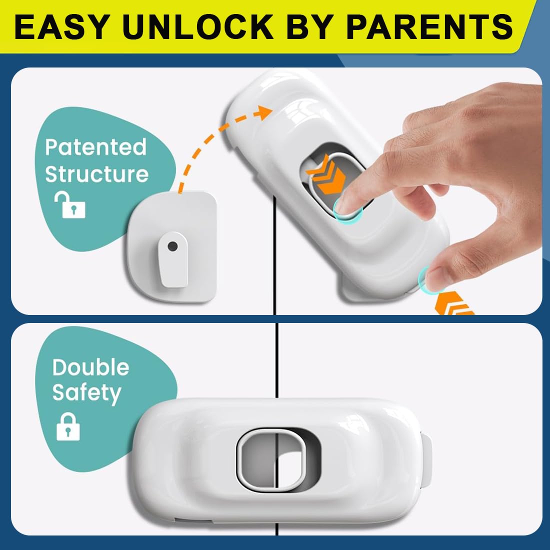 2 Serrature Di Sicurezza Per Cassetti E Armadi - Multiangolari - Adesivo Potente - Senza Trapano - Per Frigoriferi E Mobili - Protezione Bambini