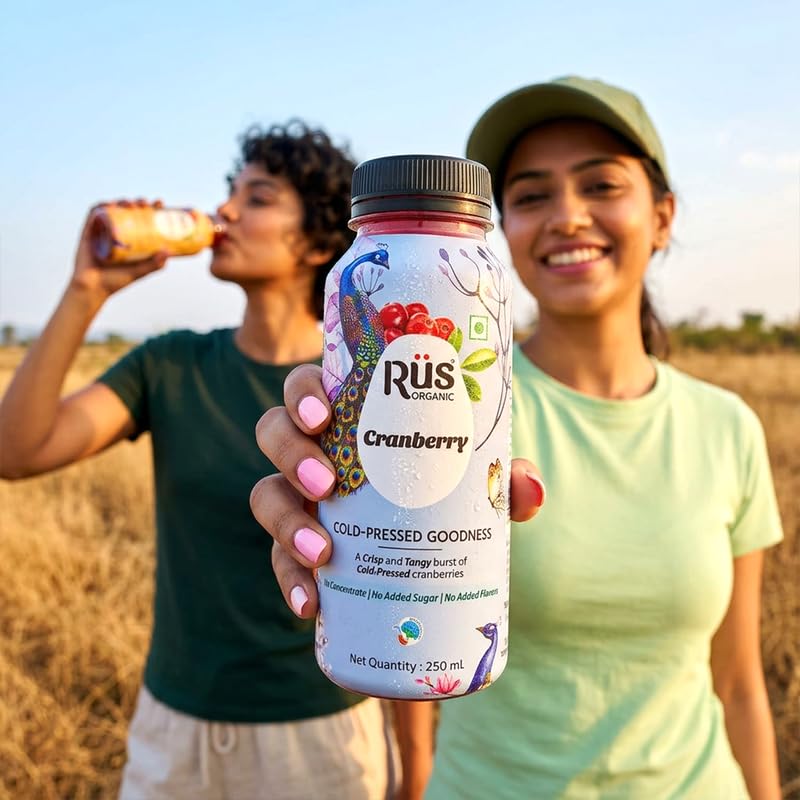 Image of Rus Organic Apple Cranberry Juice | Cranberry & Apple Juice | Natural & Cold-Pressed | Pack of 8 (250ml Each) | Refreshing Sugar Free Drinks | No Preservatives | Rich in Antioxidants