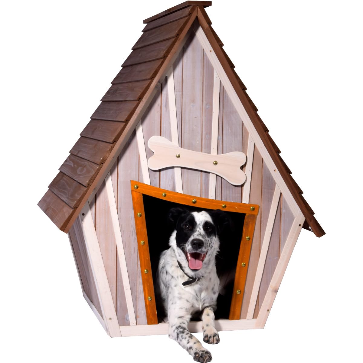 dobar® Hundehütte "Hubi" - Outdoor Hundehaus Massivholz - Hundekäfig Spitzdach - Holzhütte für mittelgroße Hunde - Haustierhütte mit abnehmbarem Boden - 90 x 77 x 109 cm - Braun/Grau