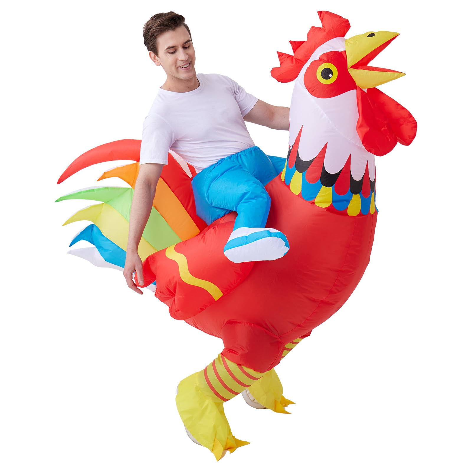 Inflatable Chicken Costume Halloween Ride-on Rooster Adult Suit Funny Cosplay Costume for Birthday Christmas Party