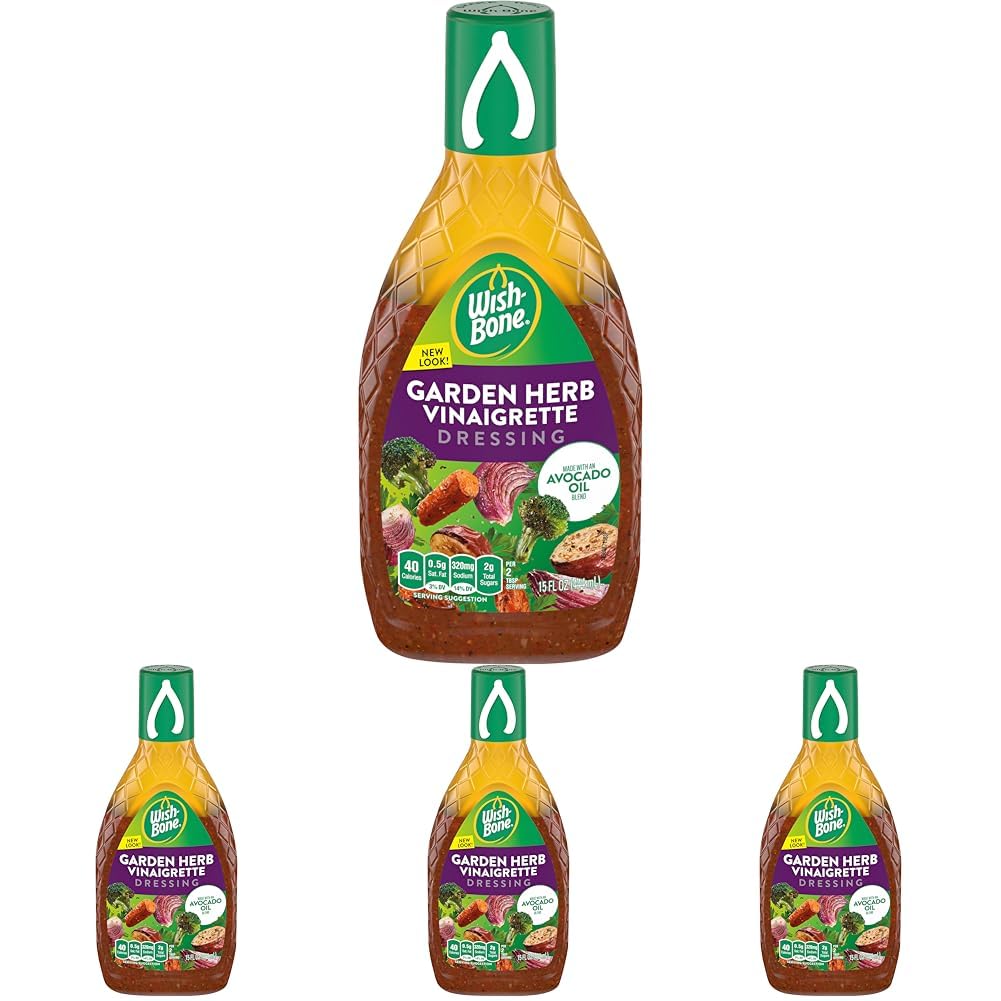 Wish-Bone Avocado Oil Blend Garden Herb Vinaigrette Dressing, 15 FL oz (Pack of 4)