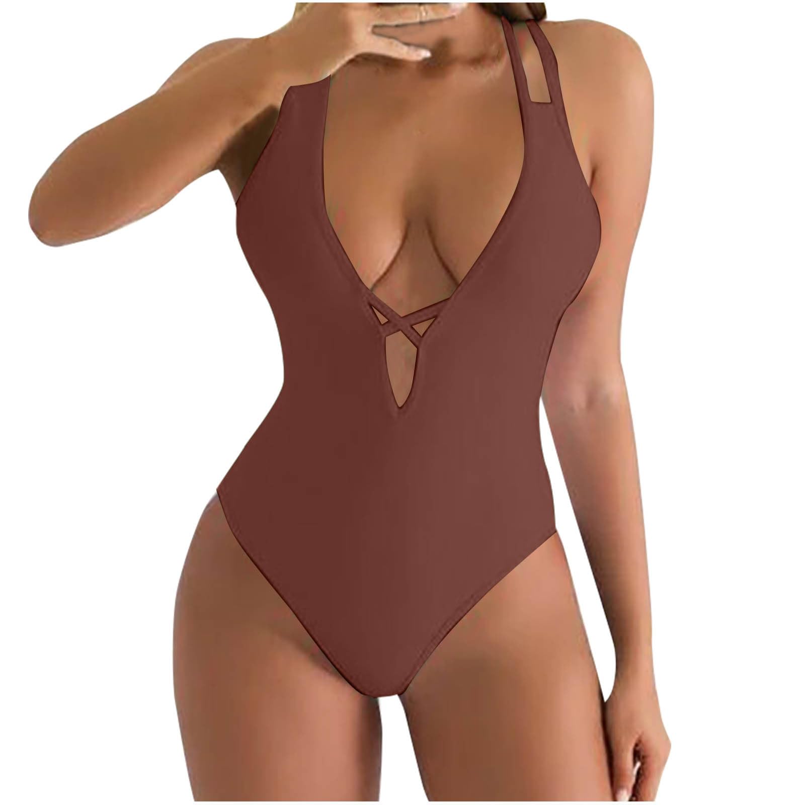 One Piece Swimsuit Women Sexy Deep V Plunge Bathing Suit Tummy Control Monokini Cross Backless High Cut Swimwear