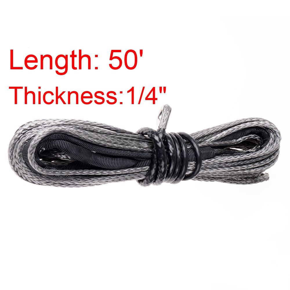 Astra Depot ATV UTV KFI SUV Synthetic Recovery Winch Rope Cable + Hawse Fairlead (50' x 1/4