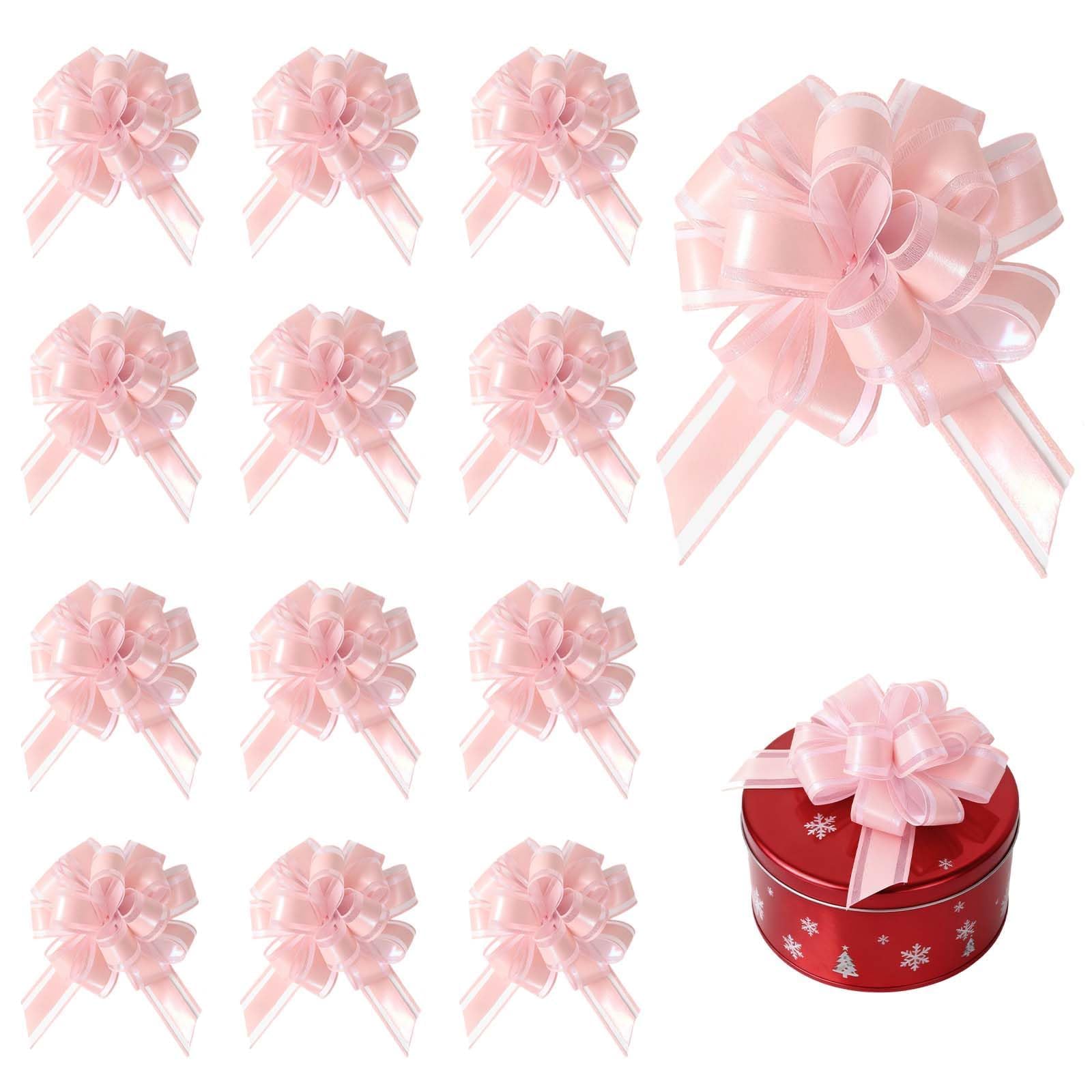pozuauoa 12 PCS Pink Bows for Gift Wrapping, Big Bow for Present Large Bow for Present and Hampers, large pull Ribbon Bows Suitable Flower Baskets Presents Boxes and Car Decorations