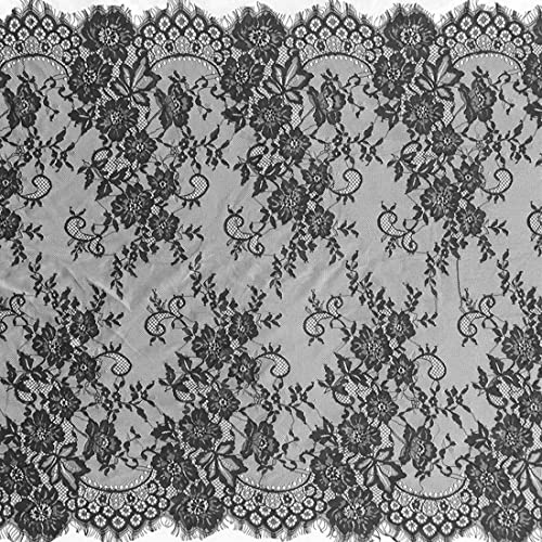 Xingmo 3 Mètres Garniture Bordure en Dentelle De Broderie Florale, 70cm (Noir)