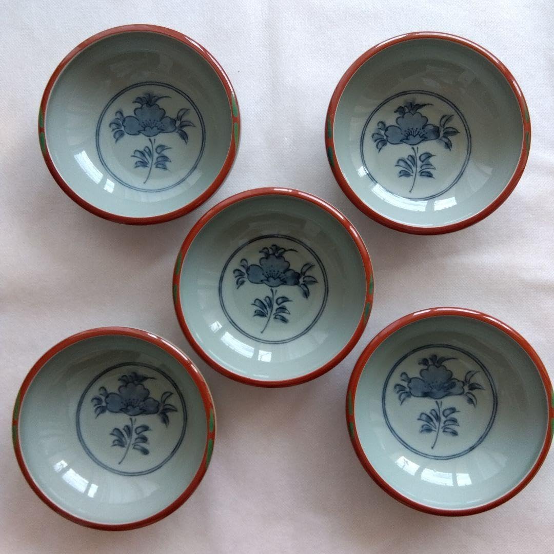 有田焼 小鉢揃 5枚セット 長春作 朱巻立花柄