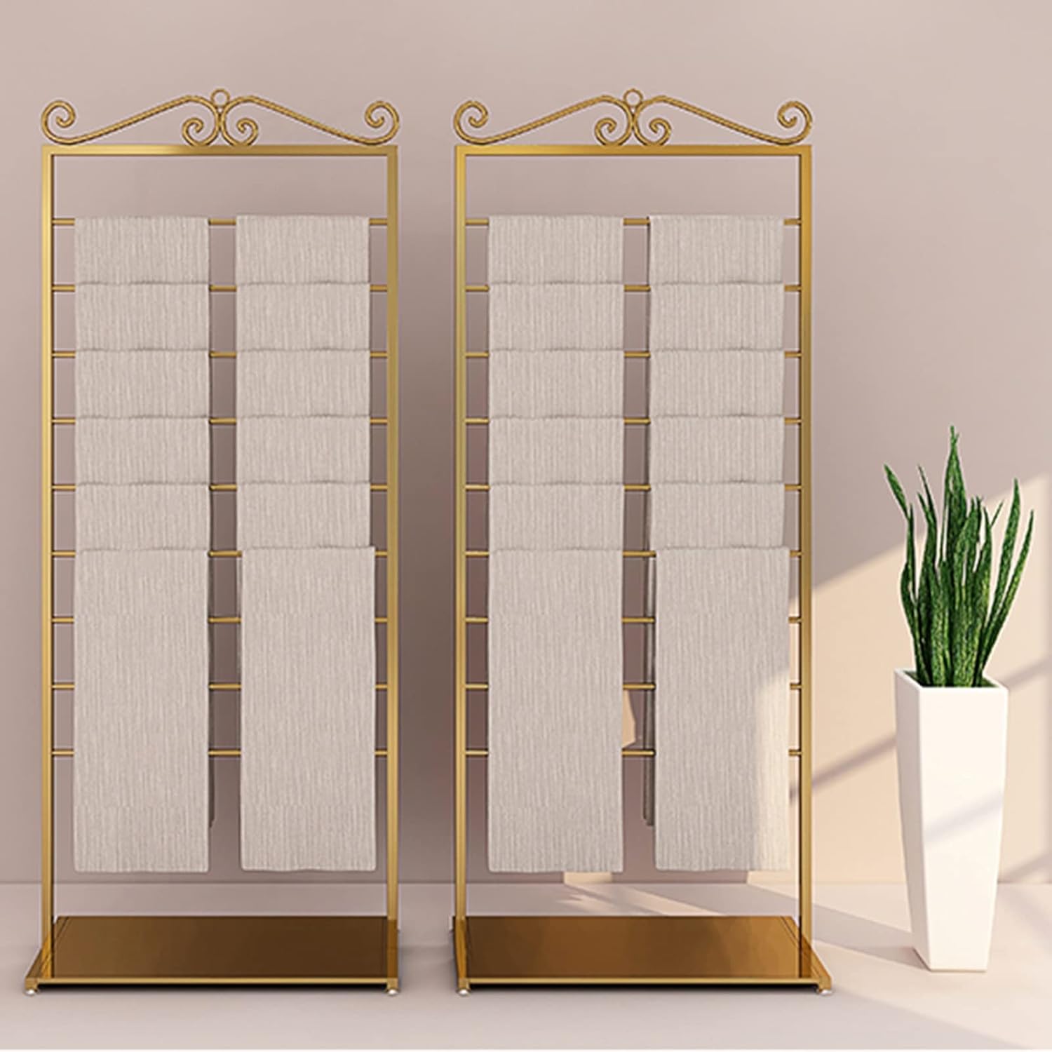 White/Gold/Black Scarves Organizer Shelf Freestanding Gift Wrapping Paper Stand, Commercial 67" Tall Towel Holder, Iron Rack for Ties Belts (Color : Black, Size : 45x40x170cm(WxDxH)) (Gold 45x4