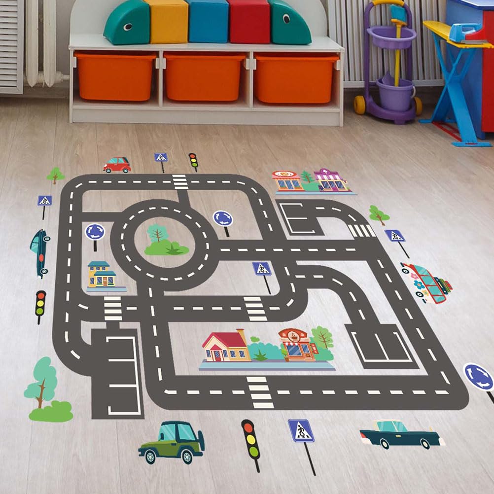 Toddmomy Traffic Light Wall Stickers Car Track Wall Decals for Kids Room Playroom Nursery Removable Road Sticker Transport Decoration 35X12 Inch - Image 4