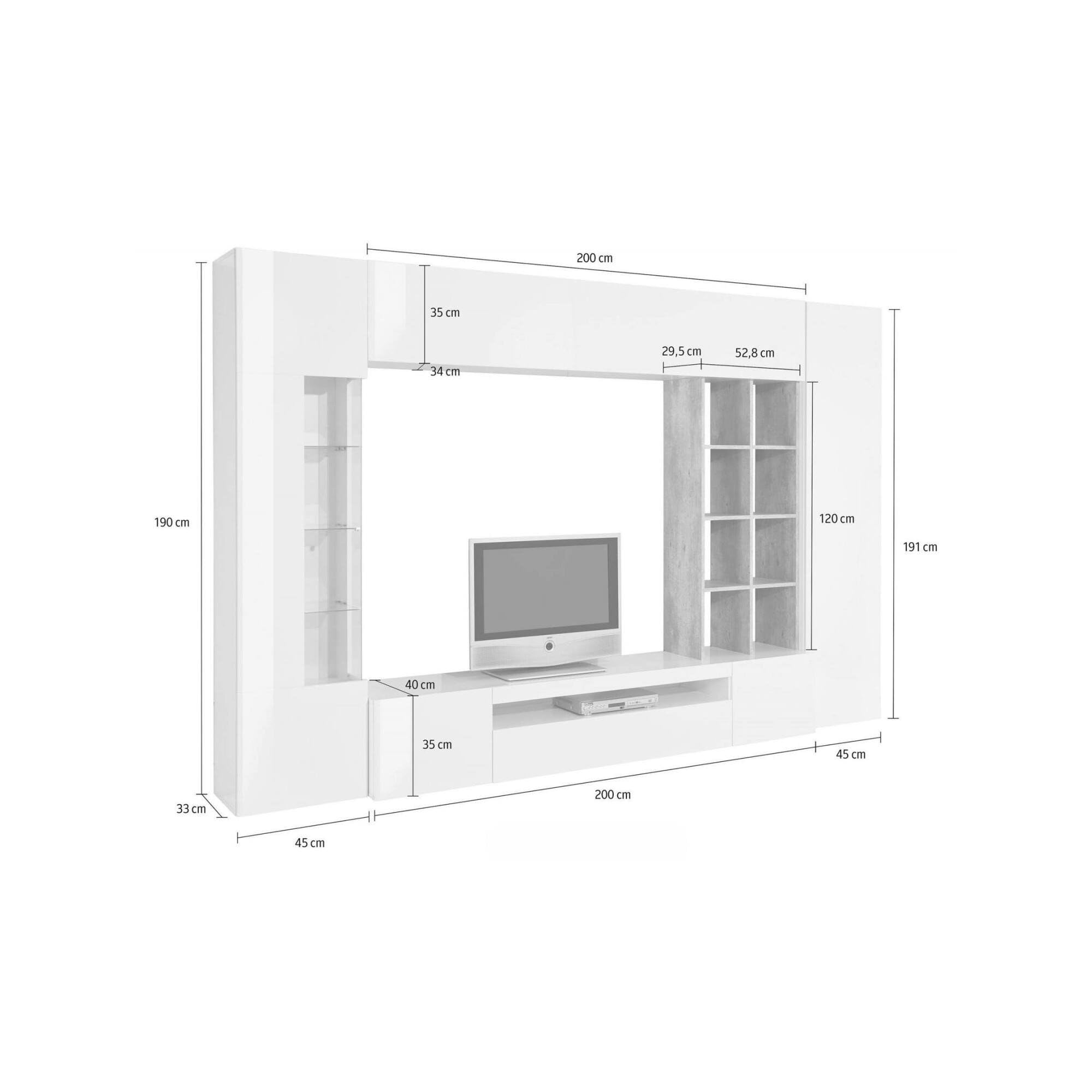 Dmora Parete Attrezzata Ocean 40x290x192h cm Grigio Ardesia 20 Ripiani 6 Ante, Apertura Battente e a Ribalta Made in Italy