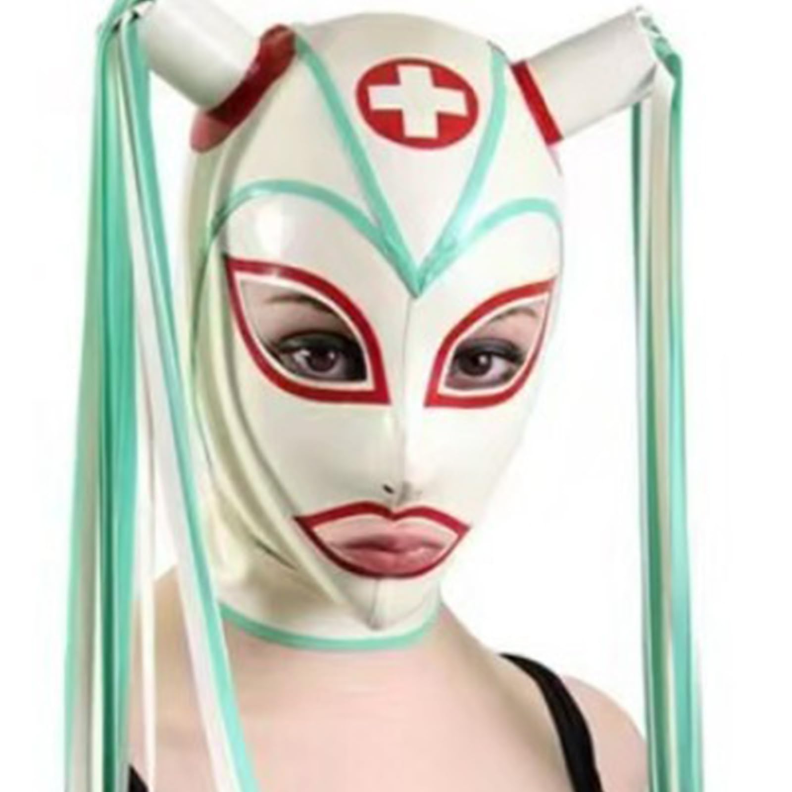 DSPENGS Latex Hood Halloween Full Face Mask with Wig Handmade for Cosplay Costume Headdress Open Eyes Mouth(Size:M-65CM)