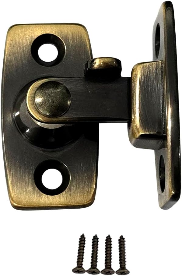 QCAA Heavy Forged Solid Brass Door Latch, 90 Degree Right Angle Door Latch Buckle for Doors & Windows, Small, 1.75", Antique Brass, 1 Pack, Made in Taiwan