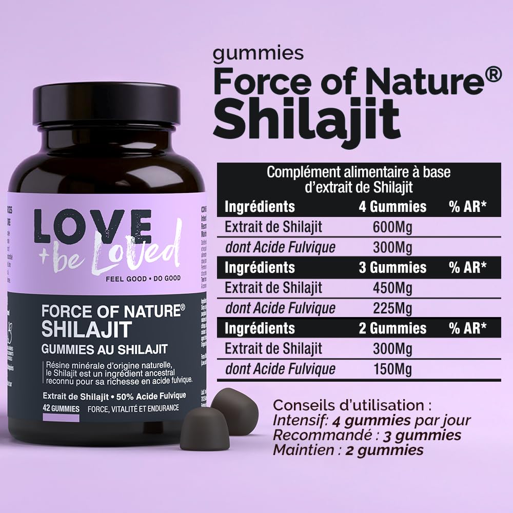 GUMMIES SHILAJIT pour Homme et Femme｜Vitalité, Endurance & Récupération Musculaire｜Ultra Dosé - 50% Acide Fulvique｜Vegan, 100% Naturel & Fabriqué en France｜42 Gummies｜Love and be Loved