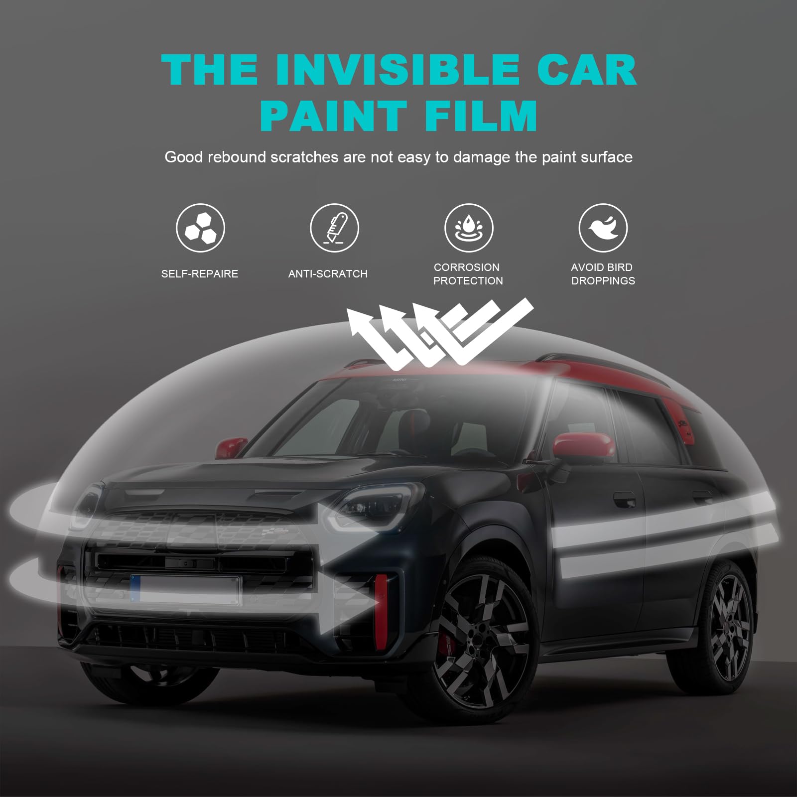für Mini Countryman JCW 2024 Auto-Lackschutzfolie Vorgeschnitten TPU Transparent Selbstklebend Regenfest Wasserdicht HD Kratzfest zubehör (Oberlicht 2St)