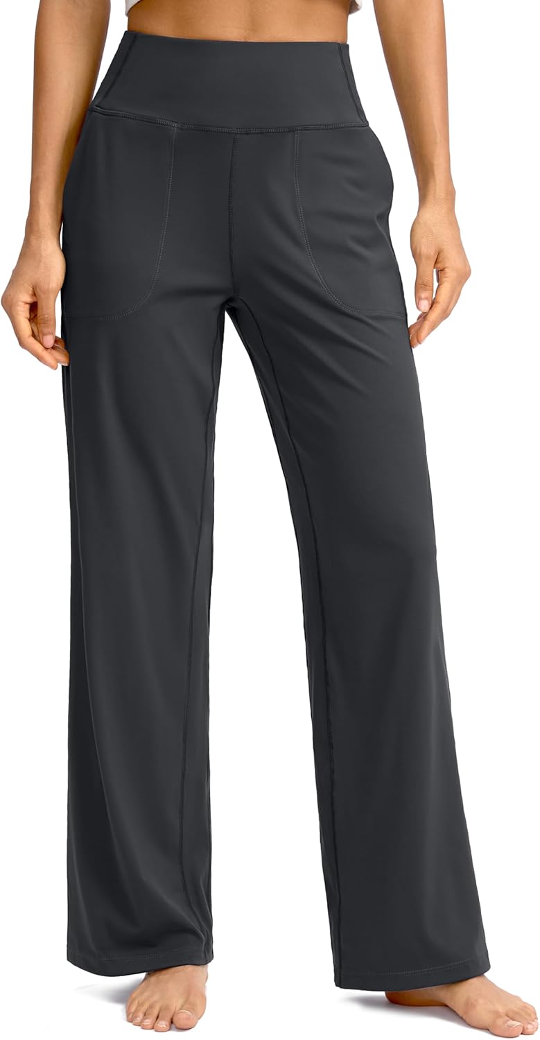 Soothfeel Wide Leg Pants for Women Petite/Regular/Tall High Waist Stretch Yoga Work Dress Lounge Sweatpants with Pockets 30"(Dark Grey, XLarge)