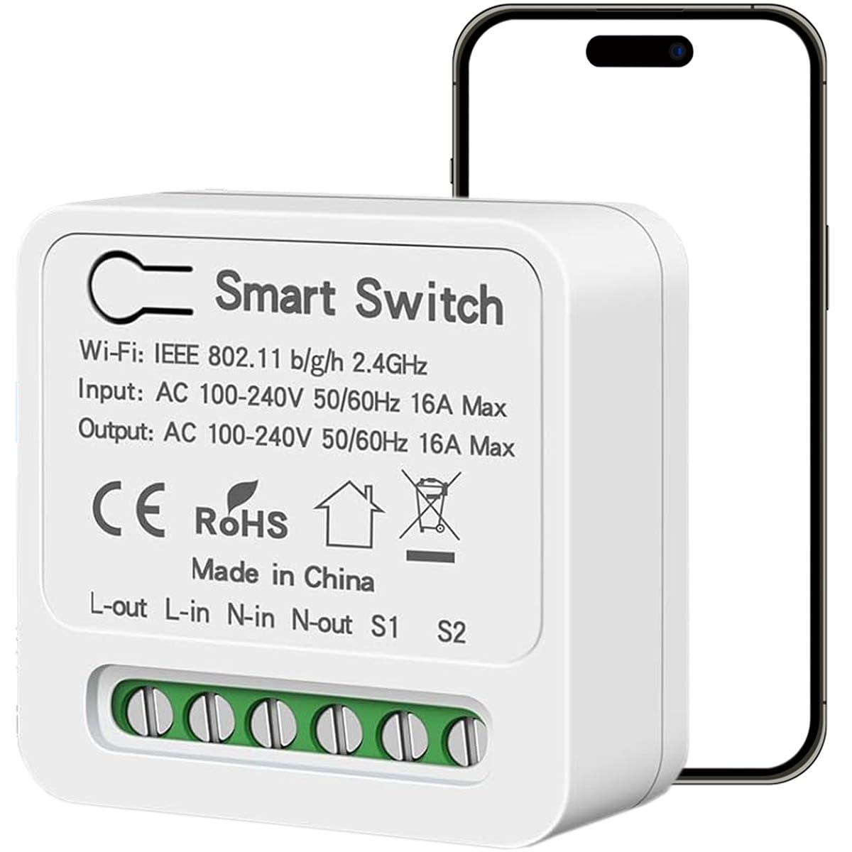 Acmerota ZigBee Switch Mini Smart Light Switch with Power statistics Mini Switches DIY Breaker Module 2 Way Control 16A Smart Switches Compatible with Alexa, Google Home, ZigBee 3.0 Hub Required