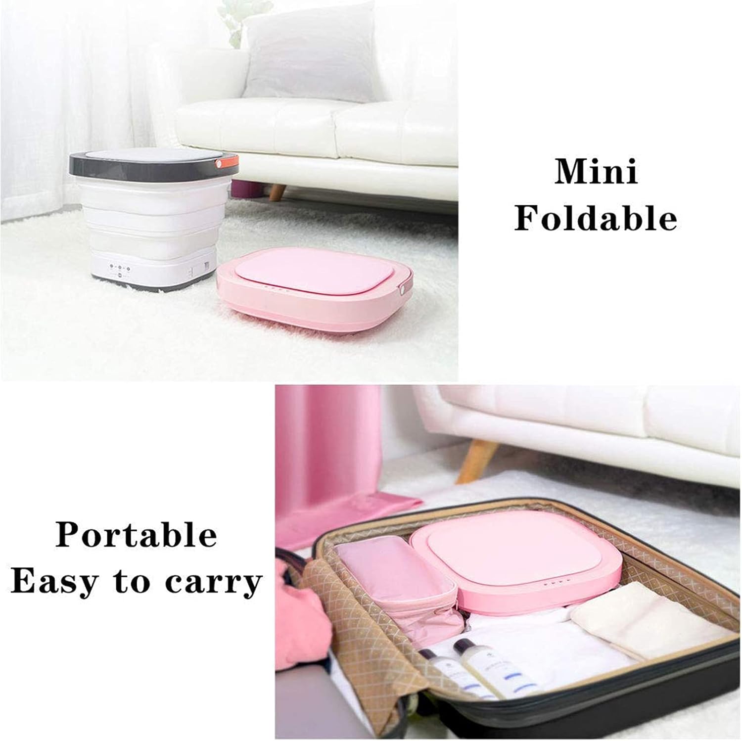 AMAZOM Lavatrice Pieghevole con Asciugatrice Centrifuga, Mini Lavabiancheria Impilata con Turbina Spin per Viaggiare Campeggio Dormitori Universitari con Adattatore di Alimentazione,Rosa AMAZOM Lavatrice Pieghevole con Asciugatrice Centrifuga, Mini Lavabiancheria Impilata con Turbina Spin per Viaggiare Campeggio Dormitori Universitari con Adattatore di Alimentazione,Rosa