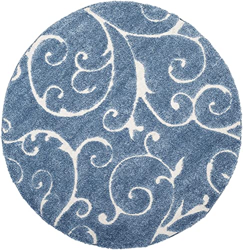 Image of Handwoven Microfibre 3D Rug for Living Room (Teel Blue & Ivory, 10 X 10 Feet (Round), Microfibre)