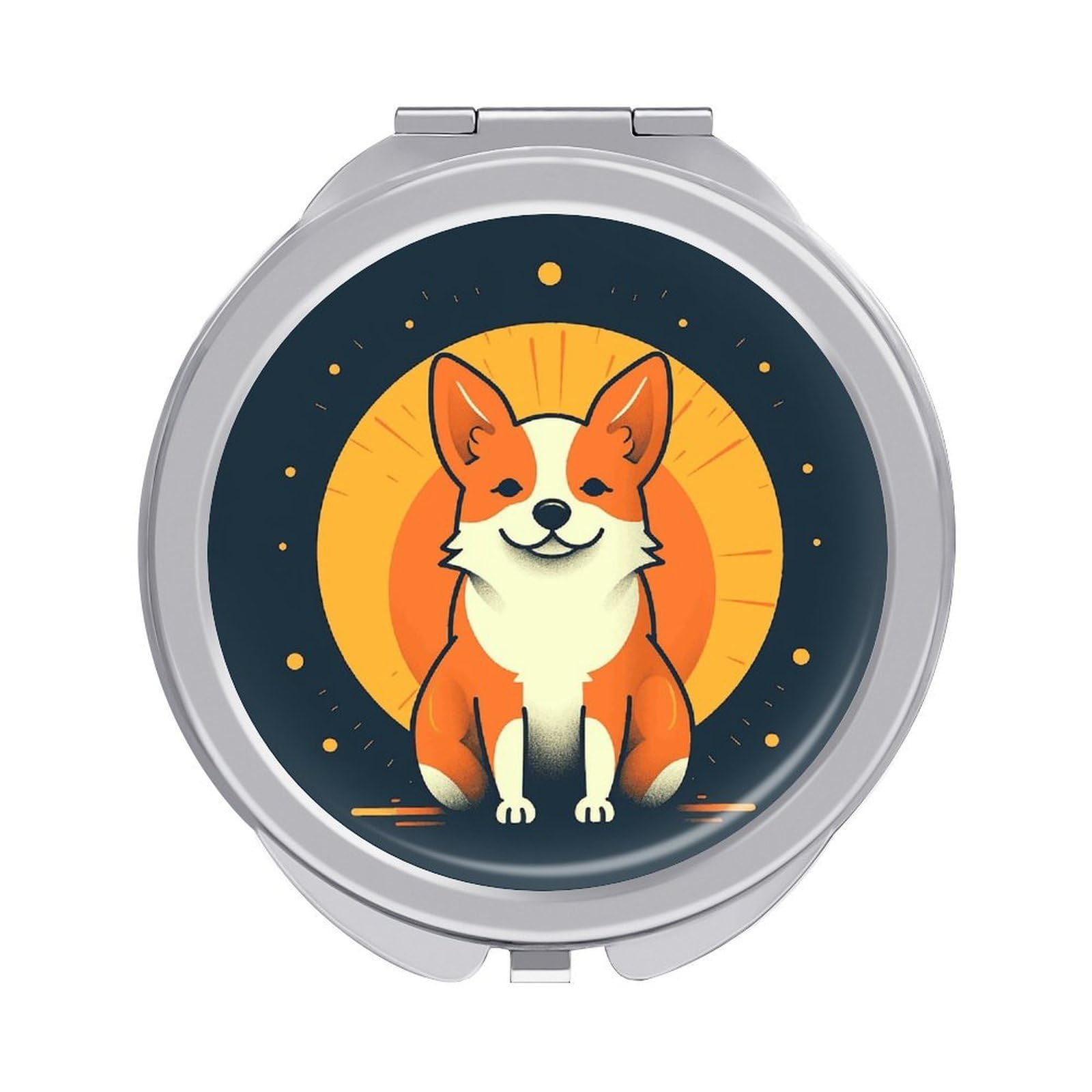 JTREHY Playful Corgi Makeup Mirror Portable Folding Mirror Compact Travel Mirrors 2-Sided Round Pocket Mirrors Cute Handheld Beauty Mirror for Handbag Purse for Women Gift