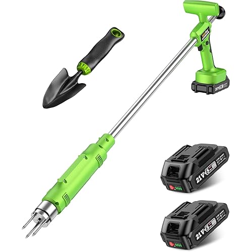 Electric Weed Puller Tool: 21V Battery Powered w/ 2pcs 2000mAh, Heavy Duty 3-Claw Steel Root Weeder Stand-Up Remover Picker Grabber Popper, for Dandelion Lawn Garden Yard EWP001
