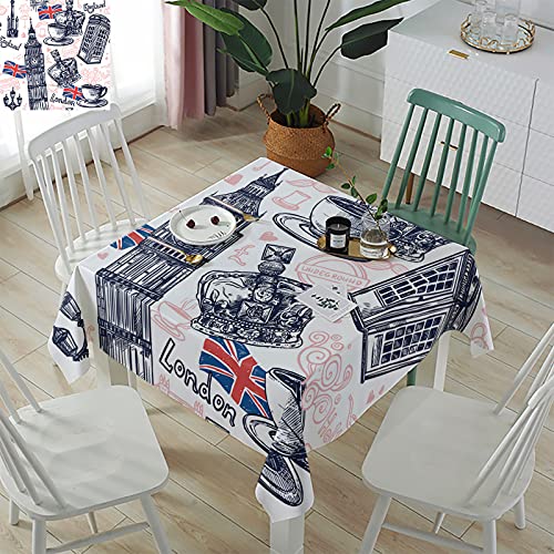 Round/Square Tablecloth 54X 54 Inch, England London Theme Waterproof Table Cloth, Polyester Washable Table Covers For Dining Table, Parties, Camping, Cartoon #TOP1
