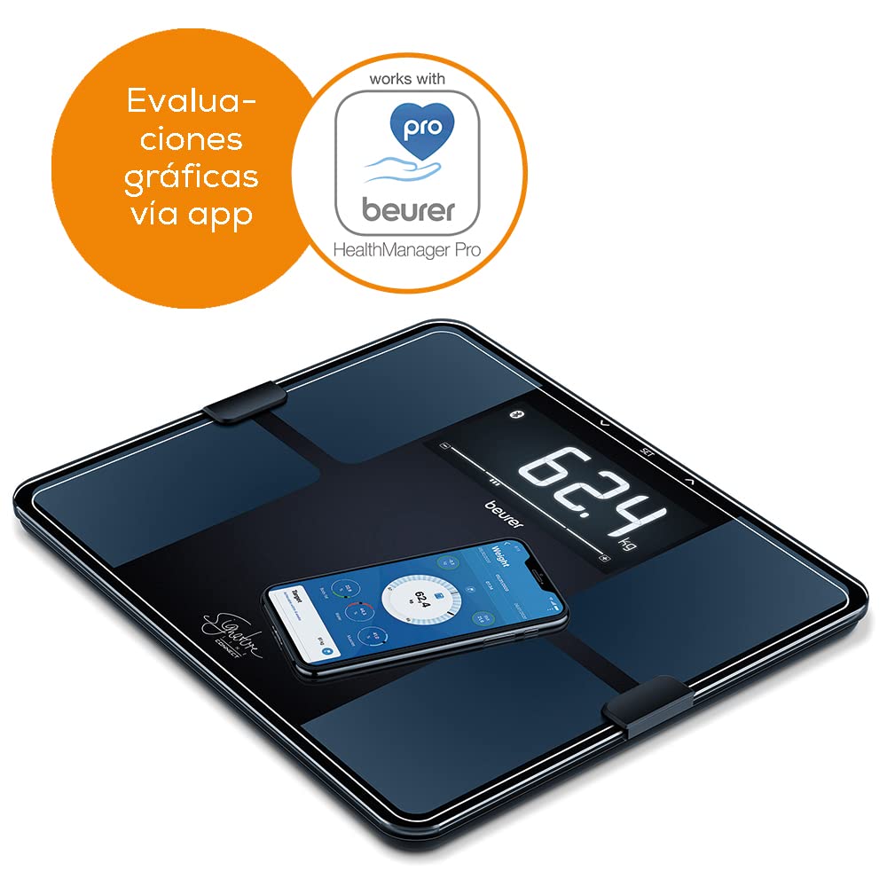Beurer BF 915 Báscula de diagnóstico, análisis corporal preciso para hasta 8 personas, medición de la grasa corporal, con pantalla XXL iluminada, capacidad de carga de hasta 200 kg