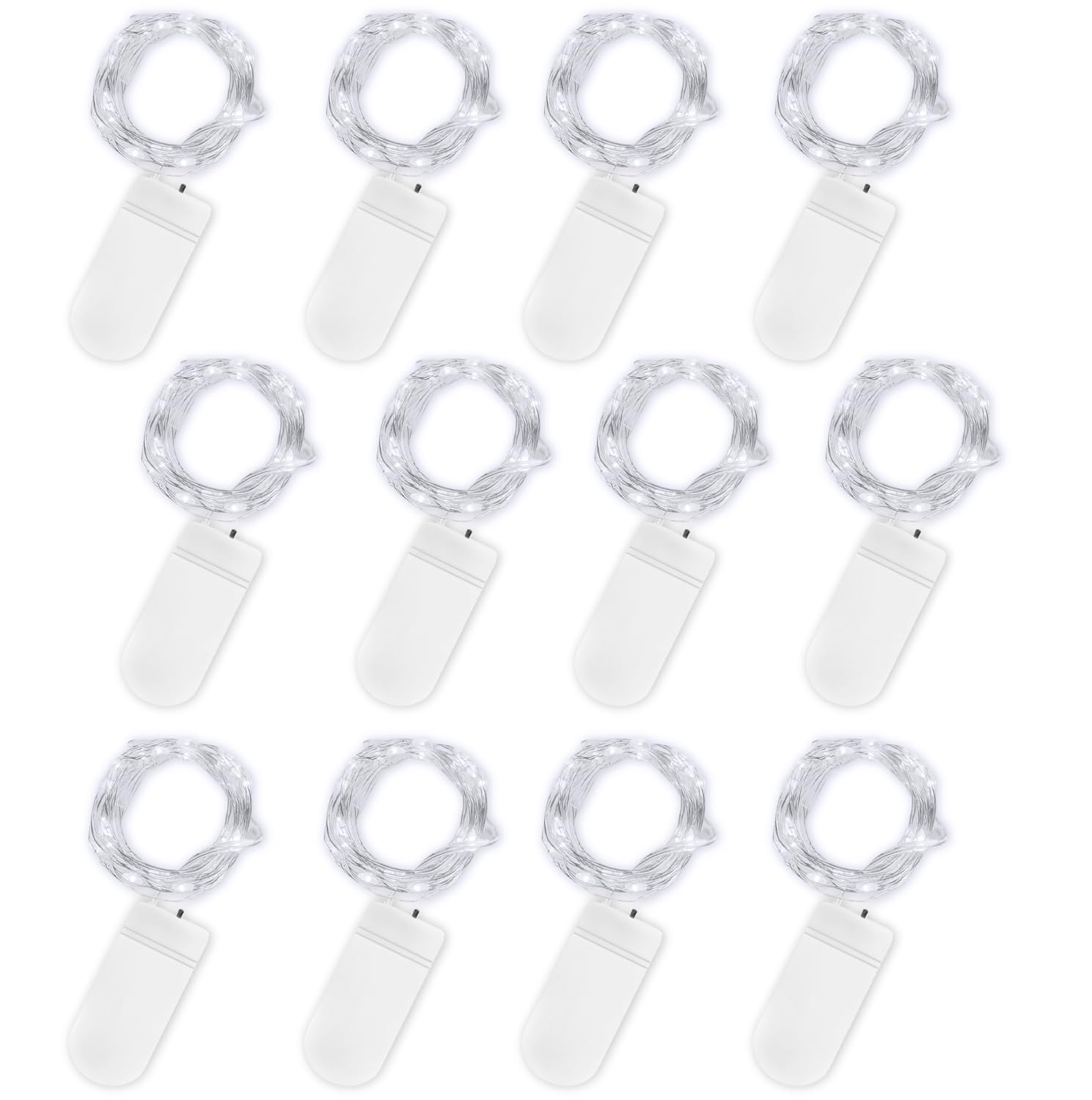 Jsdoin Cool White Fairy Lights, 12 Pack 2M 20 Led Battery Operated String Lights Copper Wire Light For Indoor Outdoor Lighting, Bedroom, Wedding Decor, Party, Christmas, Tree Decoration (Cool White)