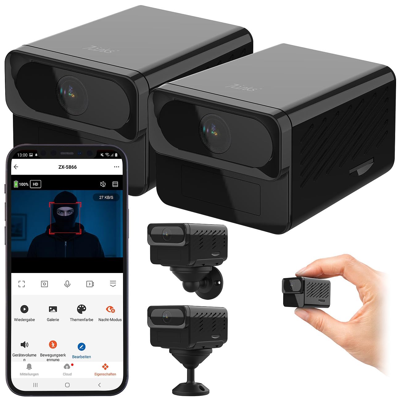 7links microcamera: Set di 2 Mini telecamere IP 2K, IPC-910, Wifi dual band, visione notturna (camera con batteria, telecamera di sorveglianza a batteria, SD)