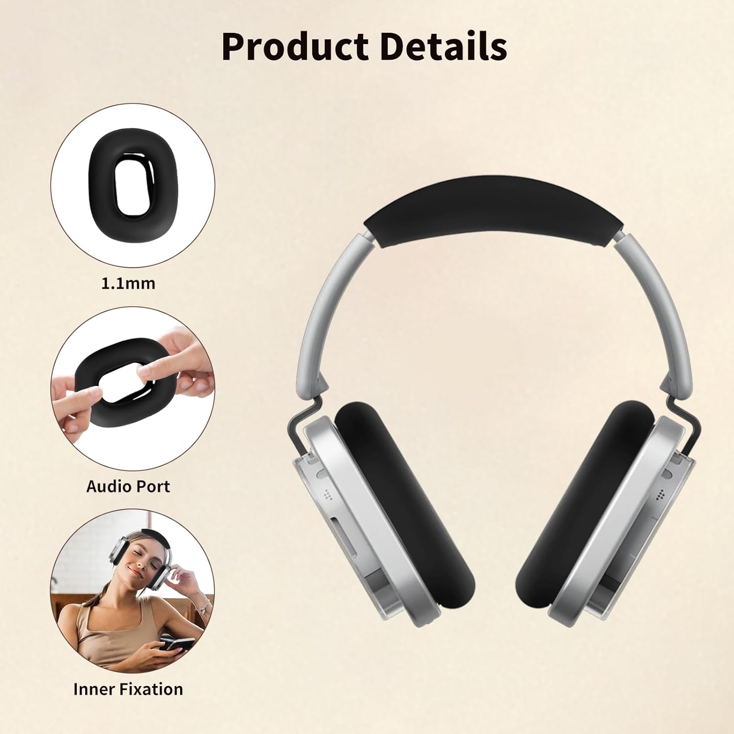 for Nothing Headphone (1) Case Cover, 2 Sets Silicone Sweat Cover, Eeadphones Protective Case for Nothing Headphone (1) Silicone Ear Pads & Headband Protector, Washable Sweatproof, Black - Image 3