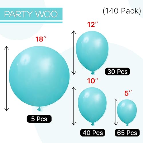 Miniatura 6 de PartyWoo Globos Verde Azulado 140 Piezas Diferentes Tamaños de 18 12 10 5 Pulgadas Turquesa Verde Azulado Oscuro Kit de Arco de Globos para Baby