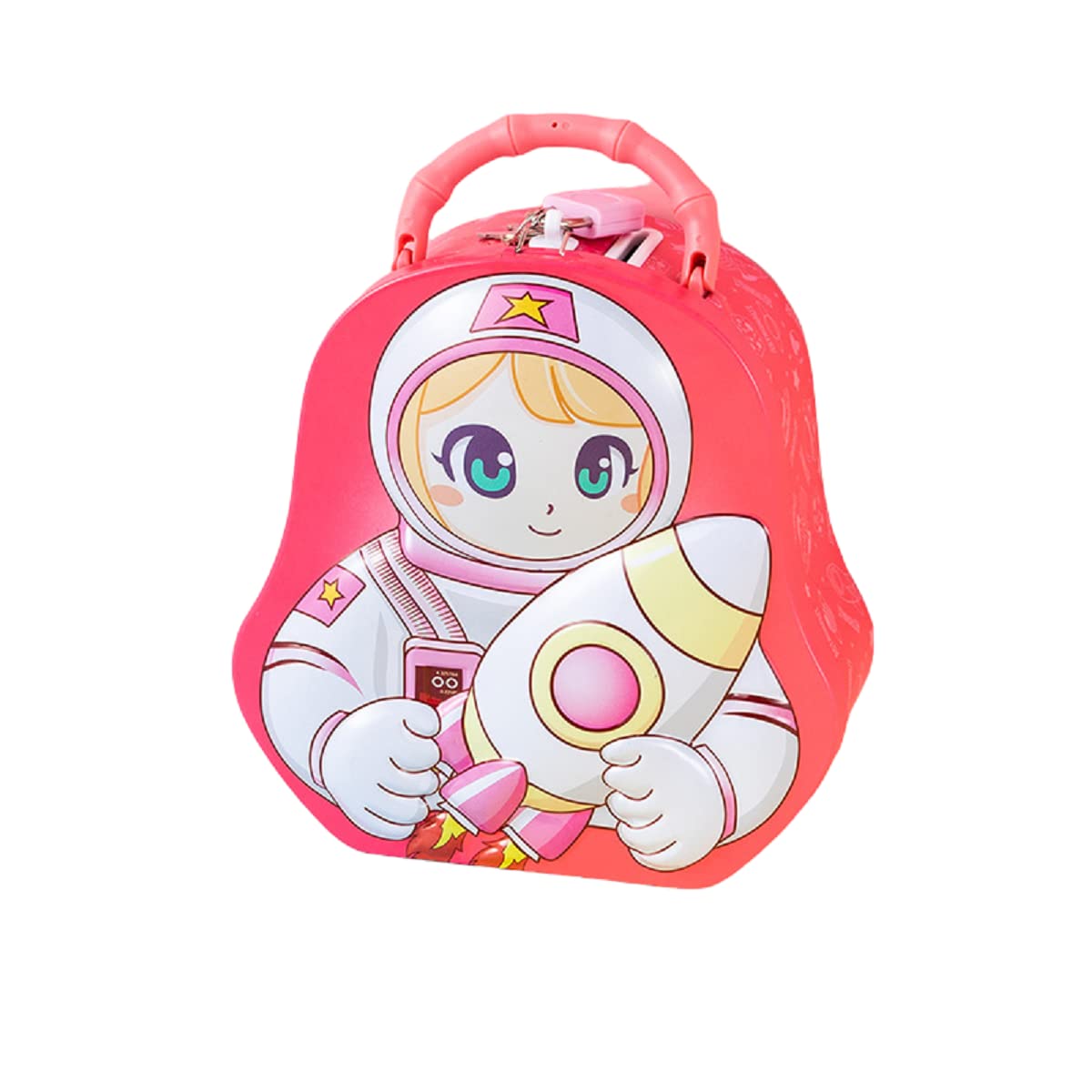 FunBlast Piggy Bank for Kids – Space Theme Coin Box, Coin Bank with Lock and Key, Metal Coin Boxes for Kids, Money Bank, Coin Boxes for Girls, Birthday Return for Boys & Girls (Pink)