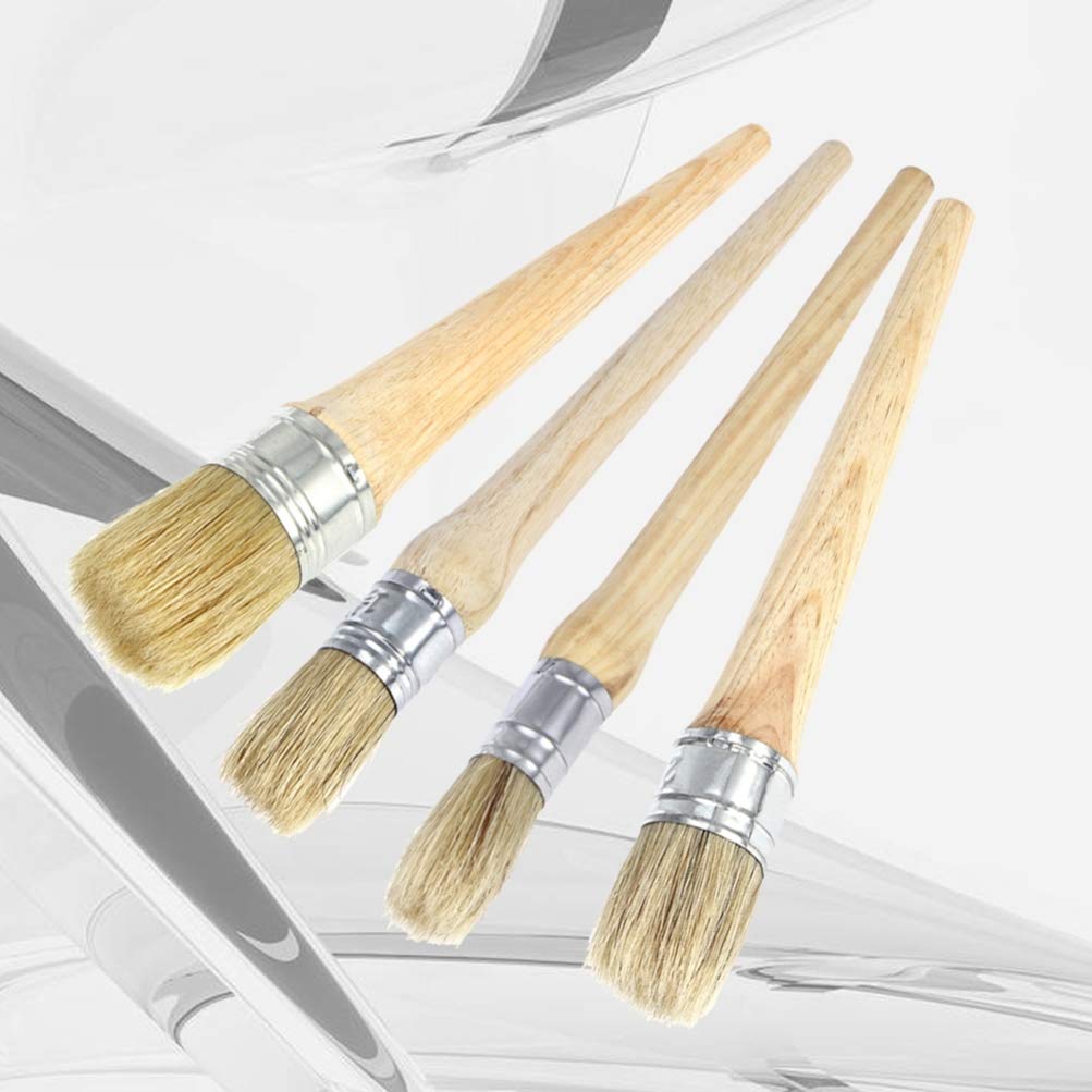 Pincel Redondo de Madera para Pintura, 4 Piezas, Mango Largo | Cerdas Naturales, Agarre Ergonómico, Uso en Decoración del Hogar y Manualidades