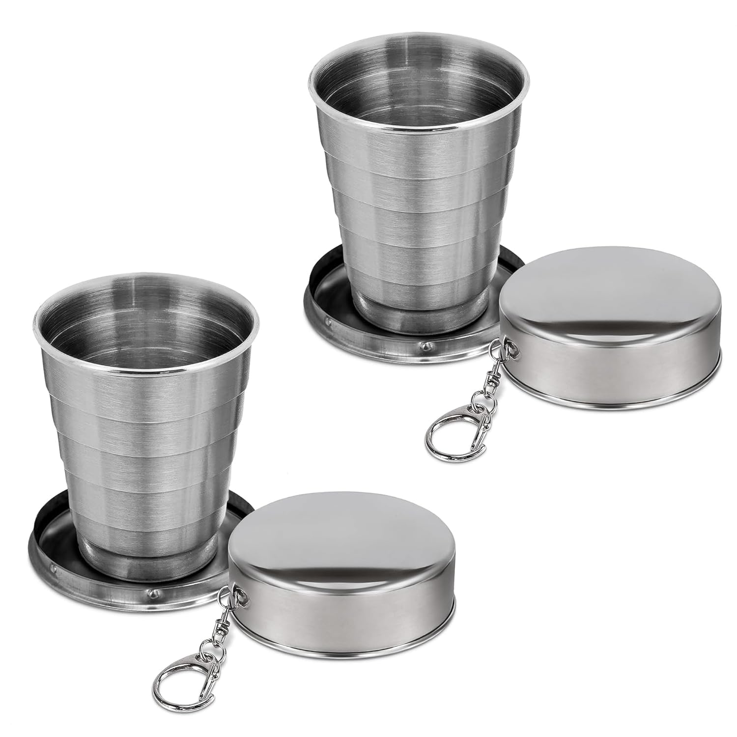 ERZA Small Cups for Traveling Foldable Glass Compact Portable Folding Stainless Steel Travel Mug | Water Cup with Hanging Chain for Camping, Hiking & Outdoor Adventures - 160ml (Pack of 2)-image-35