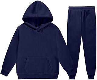 Traje para niños y niñas Conjuntos de ropa de ocio Niños Sudadera con capucha con pantalón Conjunto de Color sólido Otoño Invierno Moda Ropa de dos piezas para Niñas 5-13 años, marine, 2-3