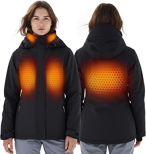 InoKraft Heated Jacket for Women with Rechargable Battery Pack Included, Slim-Fit Women's Heated Winter Coat with Water-Resistent Shell (USB-C Charging Cable Included), Black, Size XX-Large