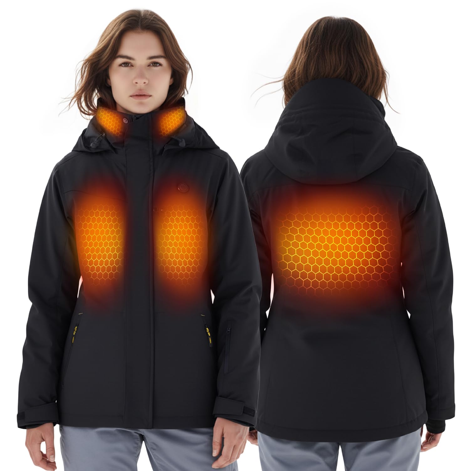 InoKraft Heated Jacket for Women with Rechargable Battery Pack Included, Slim-Fit Women's Heated Winter Coat with Water-Resistent Shell (USB-C Charging Cable Included), Black, Size XX-Large