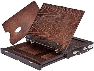 KINGART Solid Adjustable Wood Desk Table Easel with Storage Drawer, Paint Palette, Beechwood - Portable Solid Wooden Artist Easel Top Board - Canvas Painting, Drawing Book Stand