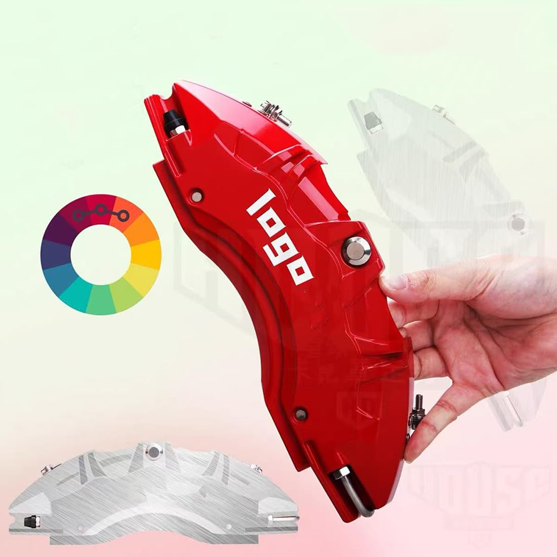 4 adesivi di copertura per pinza freno auto per Land Range Rover Evoque SUV 4 porte 2012-2015, pastiglie freno in alluminio stile 3D anteriore posteriore esterno corpo kit con logo modello, A Rosso