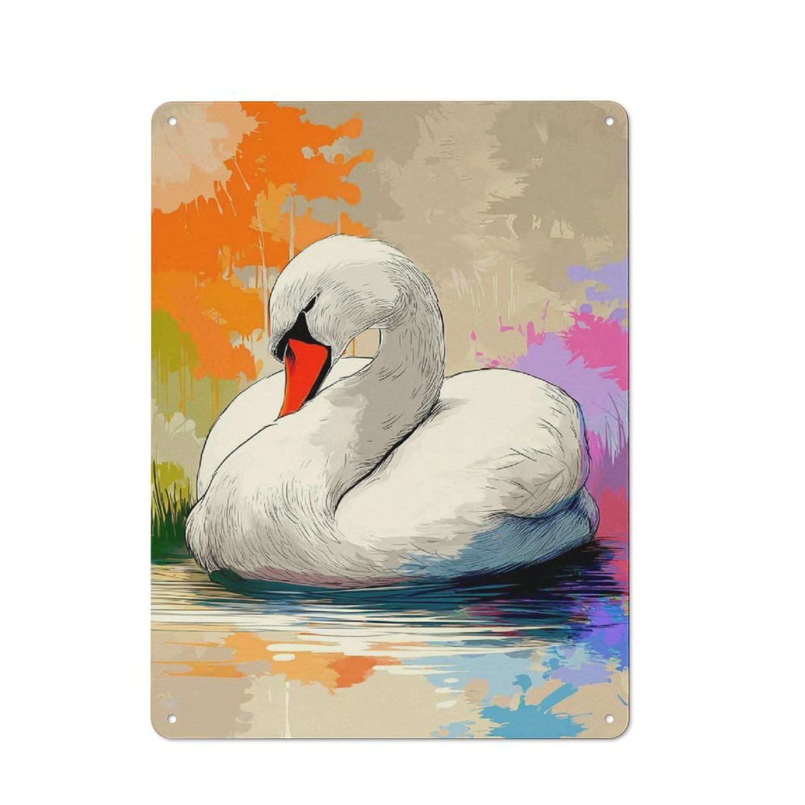 Junmoney Swan Serenity Abstract Art -1 Metal Wall Sign With Design 40X30cm, Loft Style Studio Wall Art For Flat, Bar, Studio Or Gallery Wall