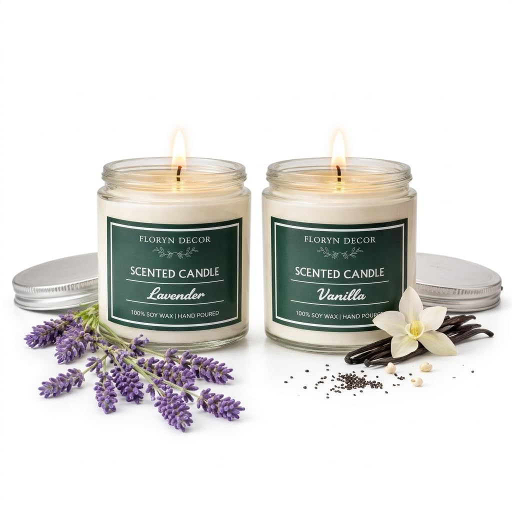 Floryn Decor Scented Candles Combo (2 Jars) | Burning Time 55 Hours |100% Soy Wax | Long Lasting Aromatherapy Candles for Home, Diwali, Gifts, Meditation & Relaxation (Lavender + Vanilla)-image-31