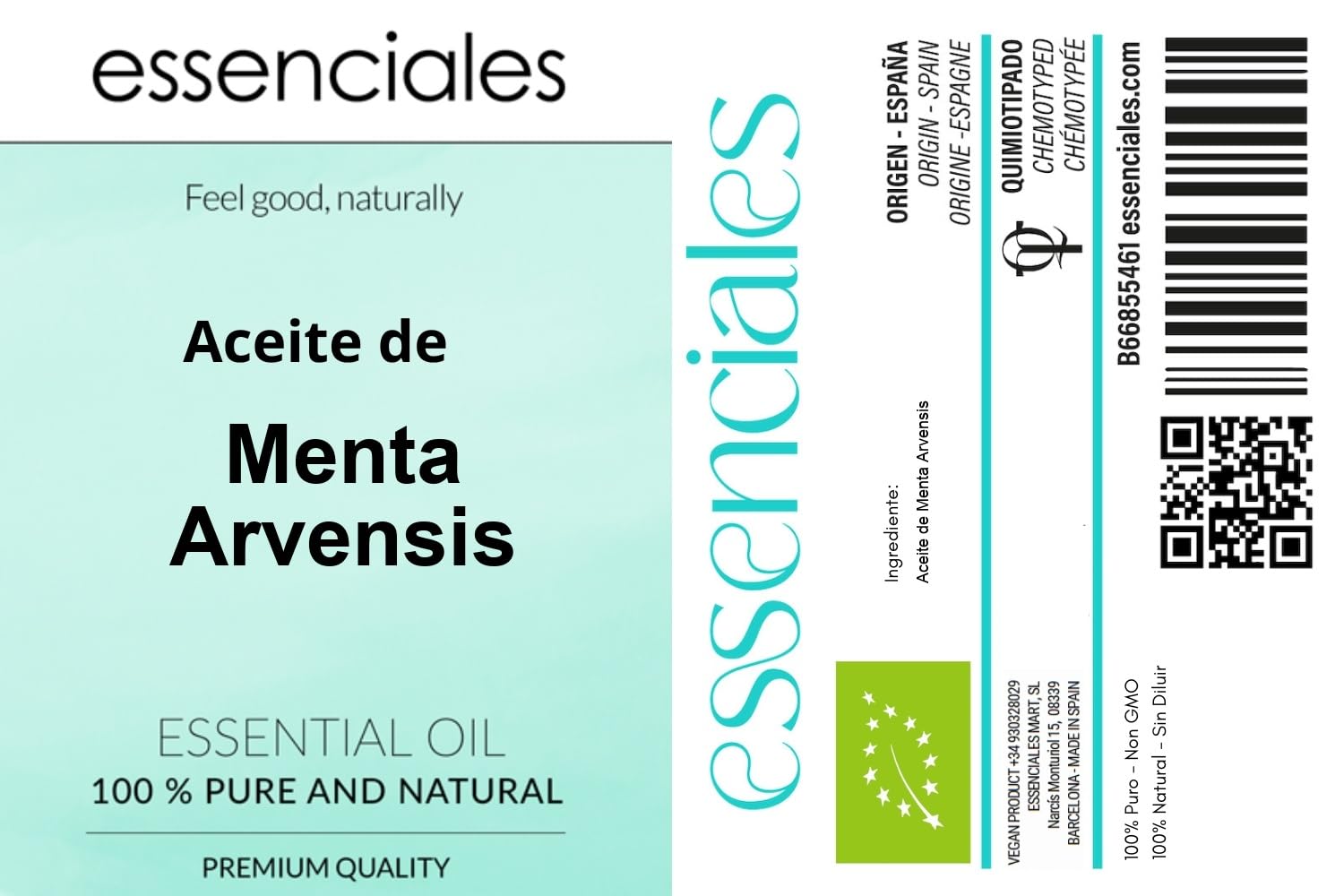 ESSENCIALES Aceite Esencial de Menta Arvensis 500 ml – 100% Puro y Natural – Ideal para Difusor y Aromaterapia