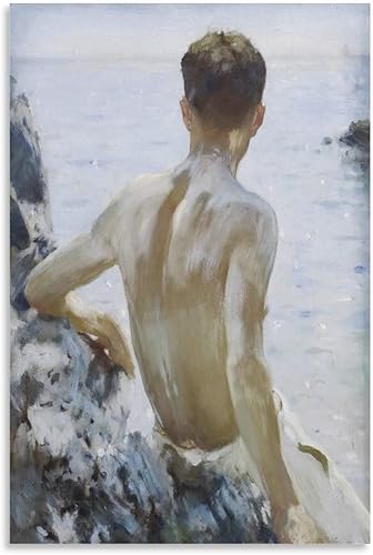Henry Scott Tuke - Póster de estudio de playa, pintura decorativa, lienzo para pared, sala de estar, dormitorio, 12 x 18 pulgadas (11.8 x 17.7in)