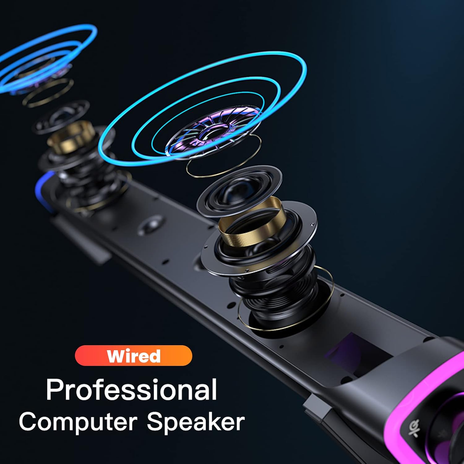 الأصلي - مكبر صوت كمبيوتر سلكي USB، ساوند بار للكمبيوتر المكتبي مع مؤثرات إضاءة بألوان RGB، صندوق صوت ستيريو محيطي ثلاثي الأبعاد مع منفذ 3.5 ملم مناسب للكمبيوتر المكتبي واللابتوب والجوال والتابلت من بونيكوزي 2026 - view 5