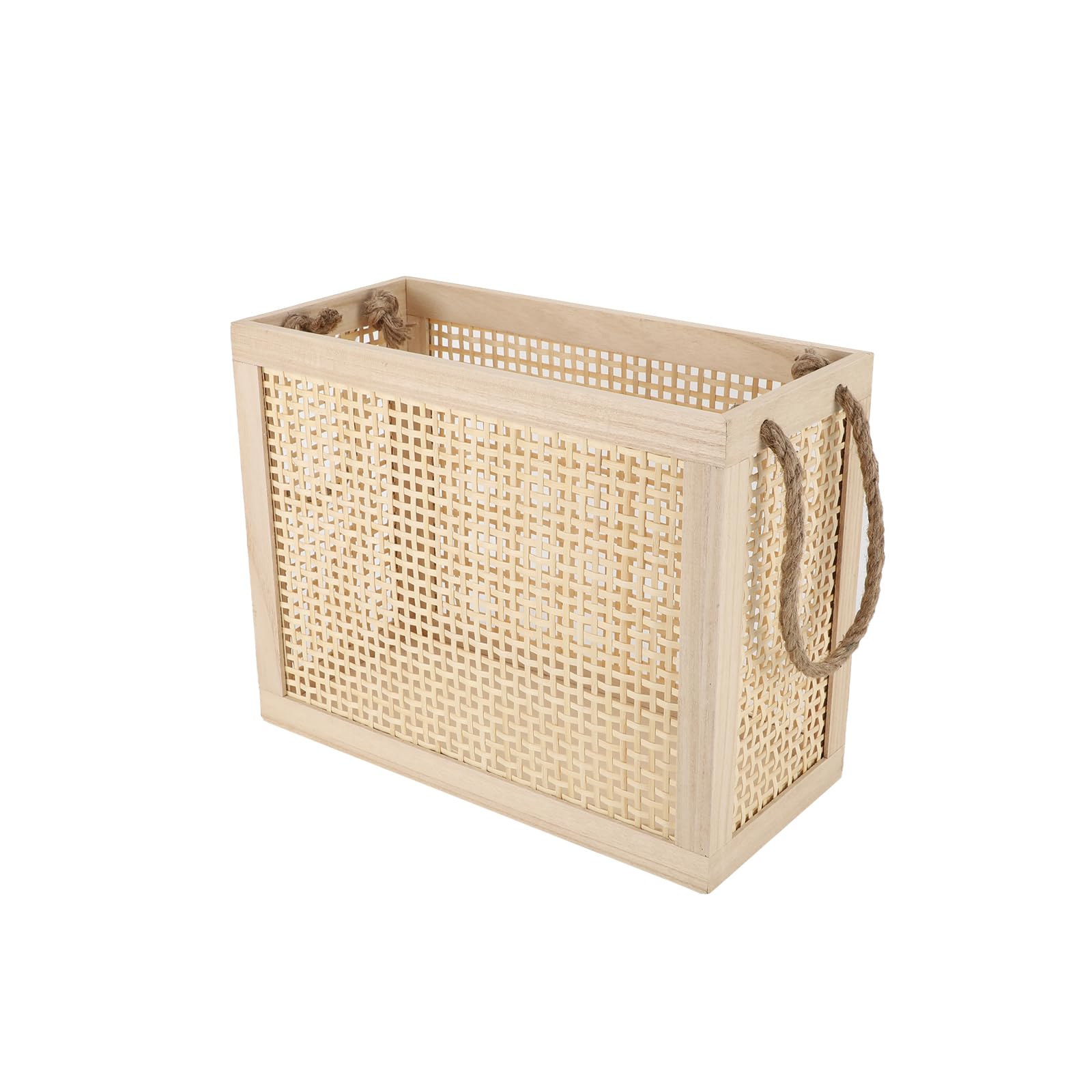 Cesta de almacenamiento de madera con asas de cuerda de yute, cesta de escalera, cesta de revista, cestas grandes de mimbre para almacenamiento, organización del hogar, lavandería (original)