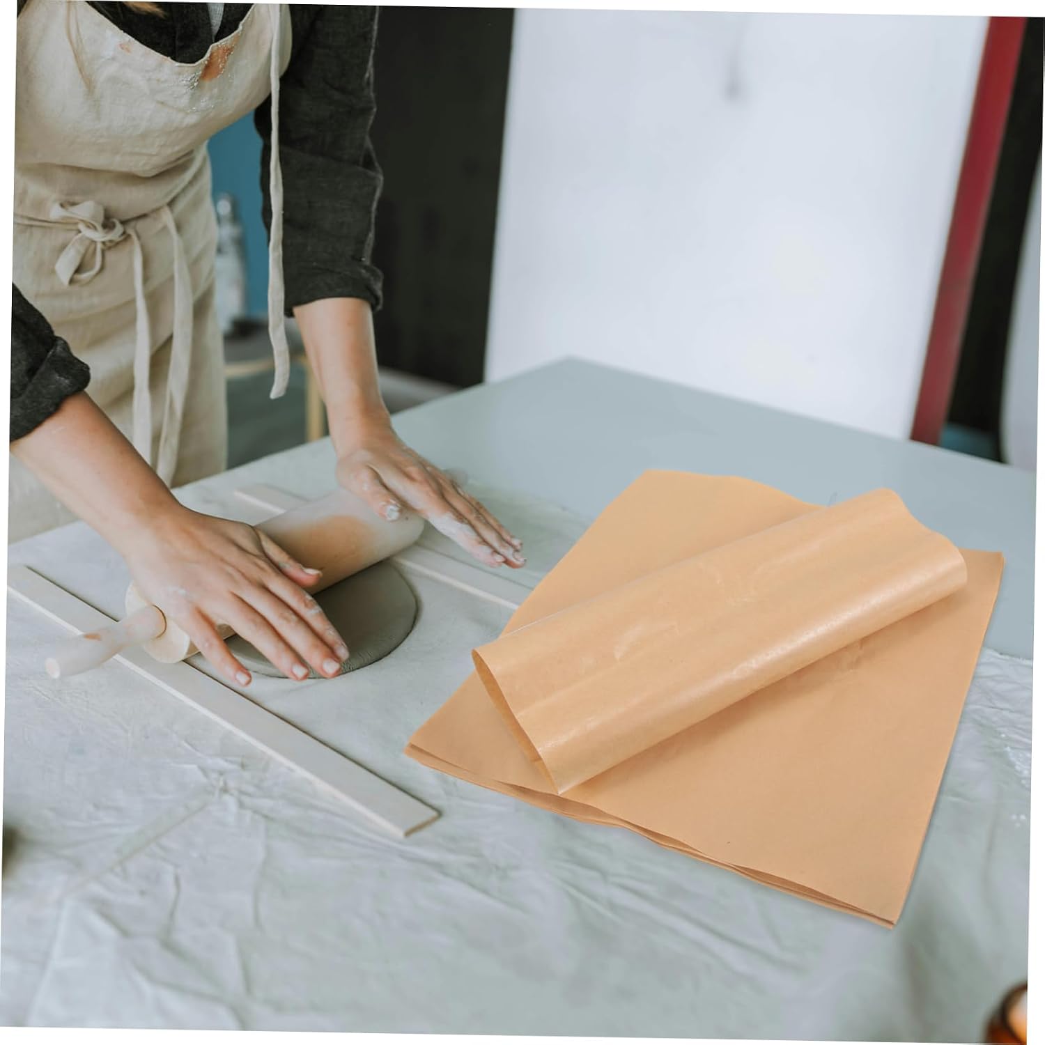 STOBOK 5sets Pottery Paper Parchment Paper for Baking Clay Throwing Cloth Art Craft Mats Clay Making Paper Mats Reusable Greaseproof Paper Clay Oven Work Mat Chocolate Wood Pulp 10sheets*5
