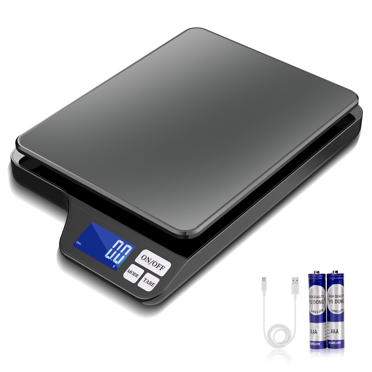Küchenwaage Digital USB-Aufladung, 5KG/0.1g Tara Funktion, Waage küchen mit Großer Edelstahl Küchenwaage zum Backen und Kochen,Messen von Zutaten, Schmuck so weiter Abschaltautomatik,Tara-Funktion