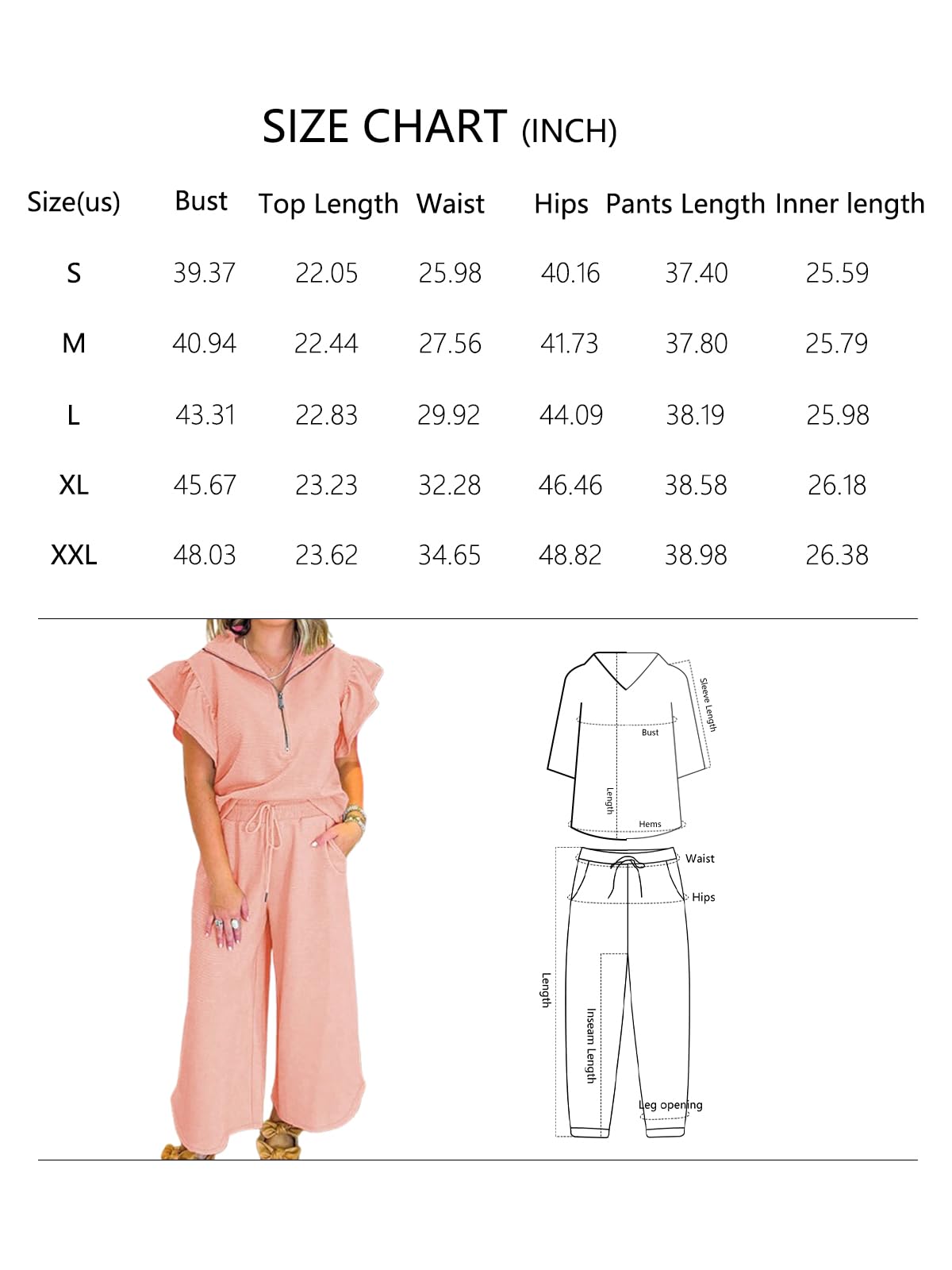 Conjunto de descanso para mujer, manga con volantes texturizados, parte superior con cremallera y pantalones de pierna ancha, conjunto diario de dos piezas — view 2