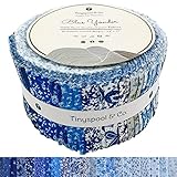 Tinyspool & Co. Jelly Roll Fabric Strips for Quilting, Crafting, and Sewing, 40 Strip Assorted Bundle, Soft Cotton for Blanket, Rug, Upholstery, Home Decor, and Purse Making, Blue Yonder
