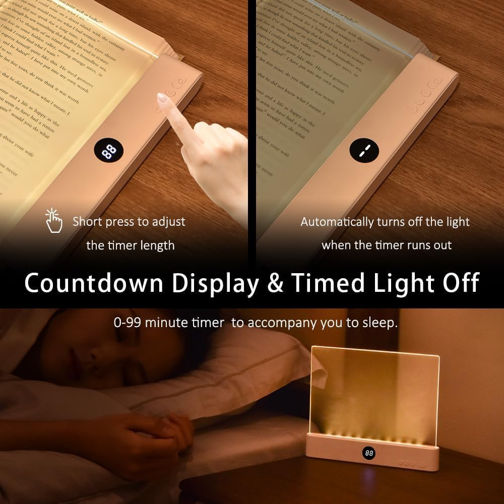 Buchlicht, 3 Farben verstellbare LED-Leselampe, flach, wiederaufladbar, klar, mit Timer- und Memory-Funktion, Nachttischlampe, Buchliebhaber, Geschenke für Jungen und Mädchen, Damen, Herren