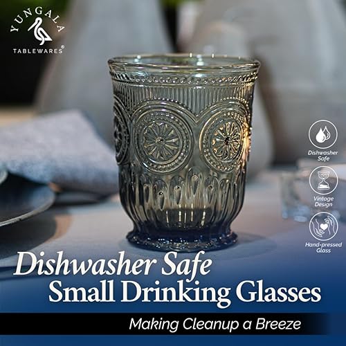 Miniatura 4 de Yungala Juego de 6 vasos de vidrio negro para beber humo, vasos de agua de 8 onzas, vasos de vidrio vintage texturizados aptos para lavavajillas